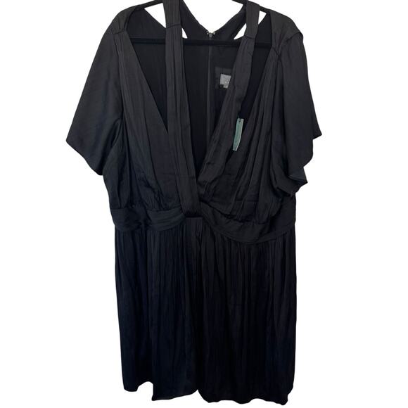 NEW Anthropolgie Plus Size Babydoll Mini Dress Short Slevve Black Satin 26W - Picture 4 of 10